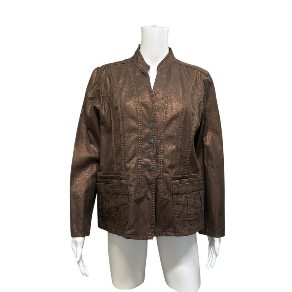 Coldwater Creek Metallic Bronze Snap Front Cotton Twill Jacket - Size 12P